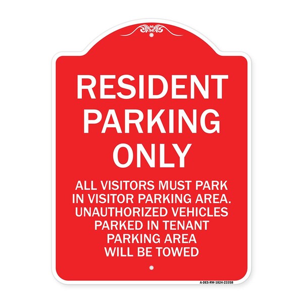 Parking Sign Resident Parking Only, Red & White Aluminum Sign, 18" x 24", RW-1824-23358